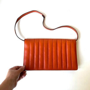 Vintage Anne Klein Quilted Saddle Brown Convertible Clutch Purse Shoulder Bag